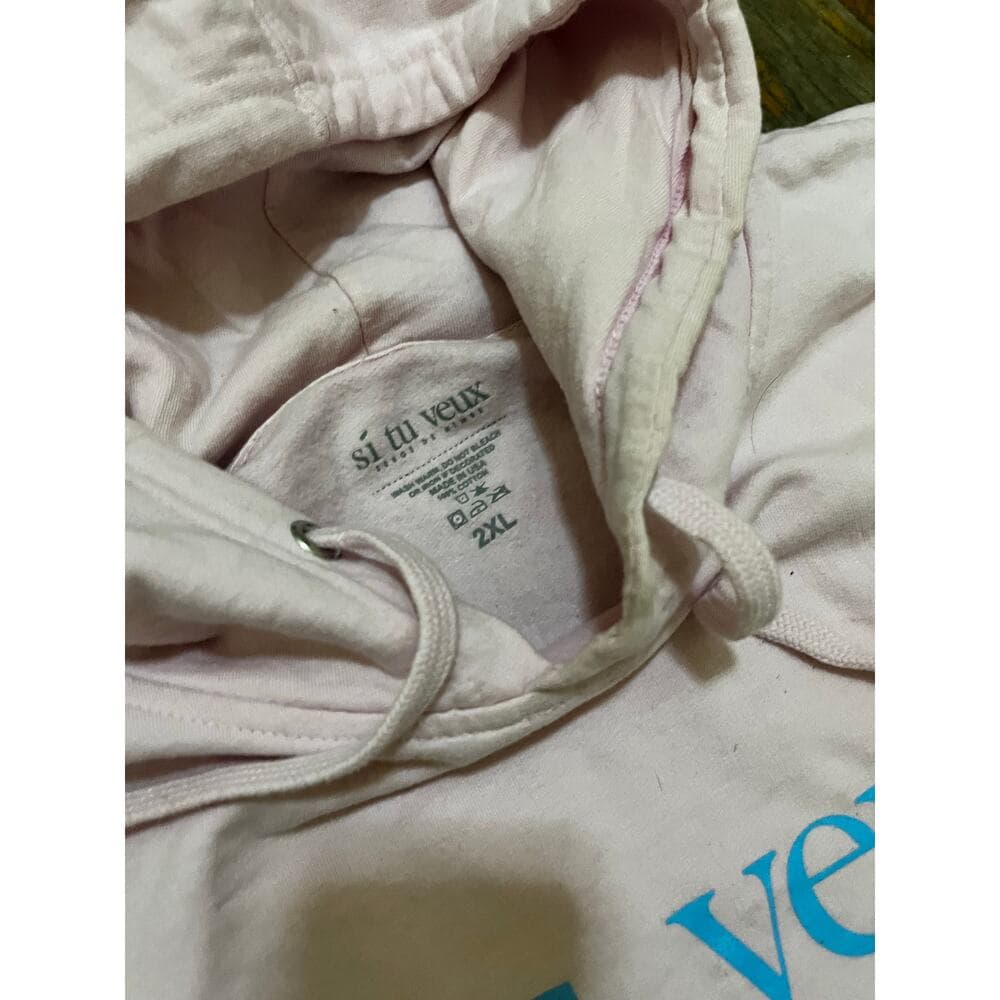 Pink Men’s Si Tu Veux Hoodie With Baby Blue Words Size 2XL - Thumbnail 2