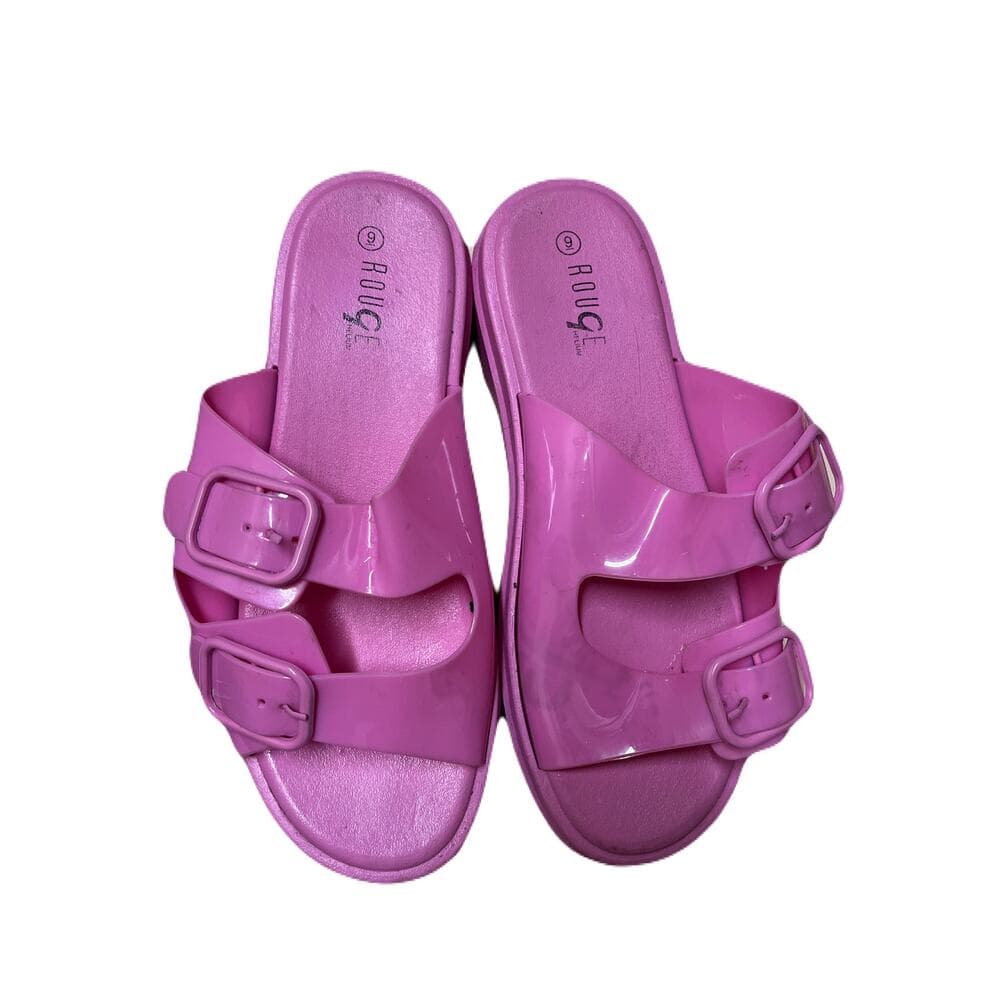 Barbie Pink Double Buckle Platform Jelly Slides Sandals Open Toe Size 9
