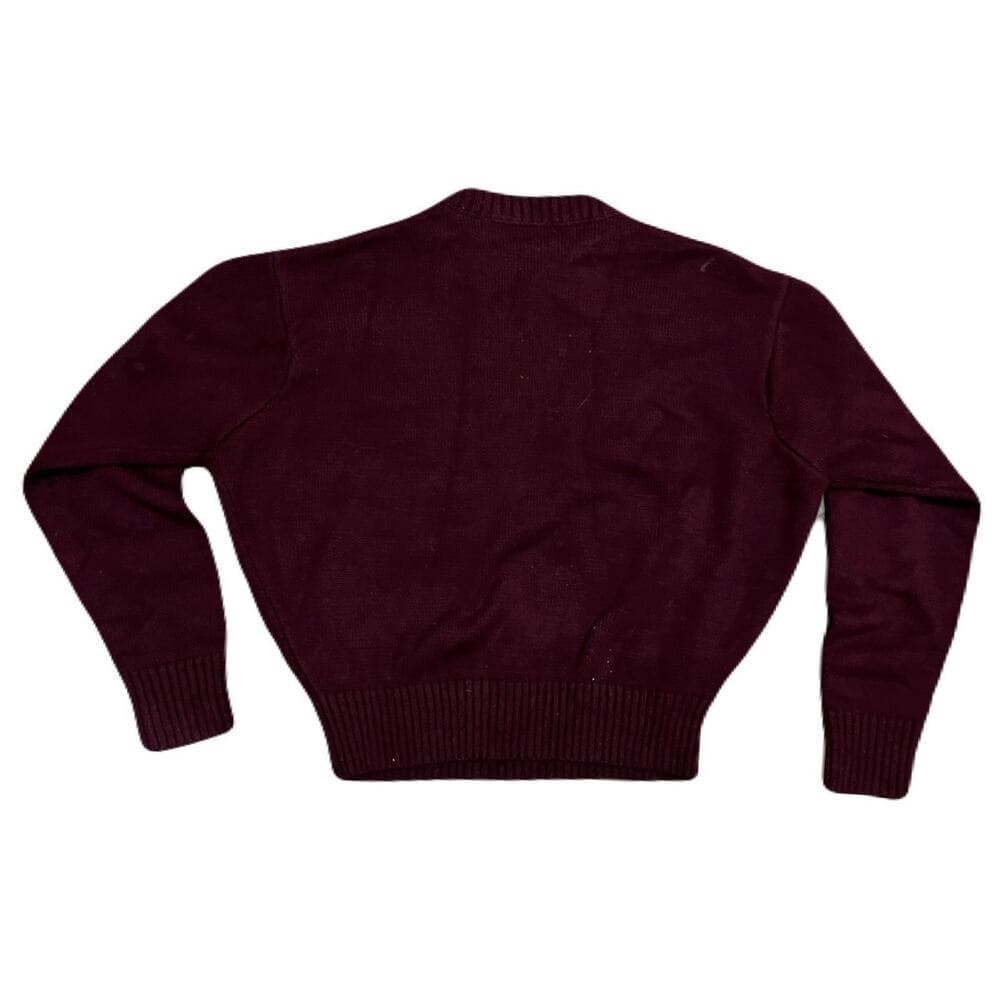 MENNACE VARSITY KNITTED JUMPER IN BURGUNDY WITH RUST EMBROIDERY-RED