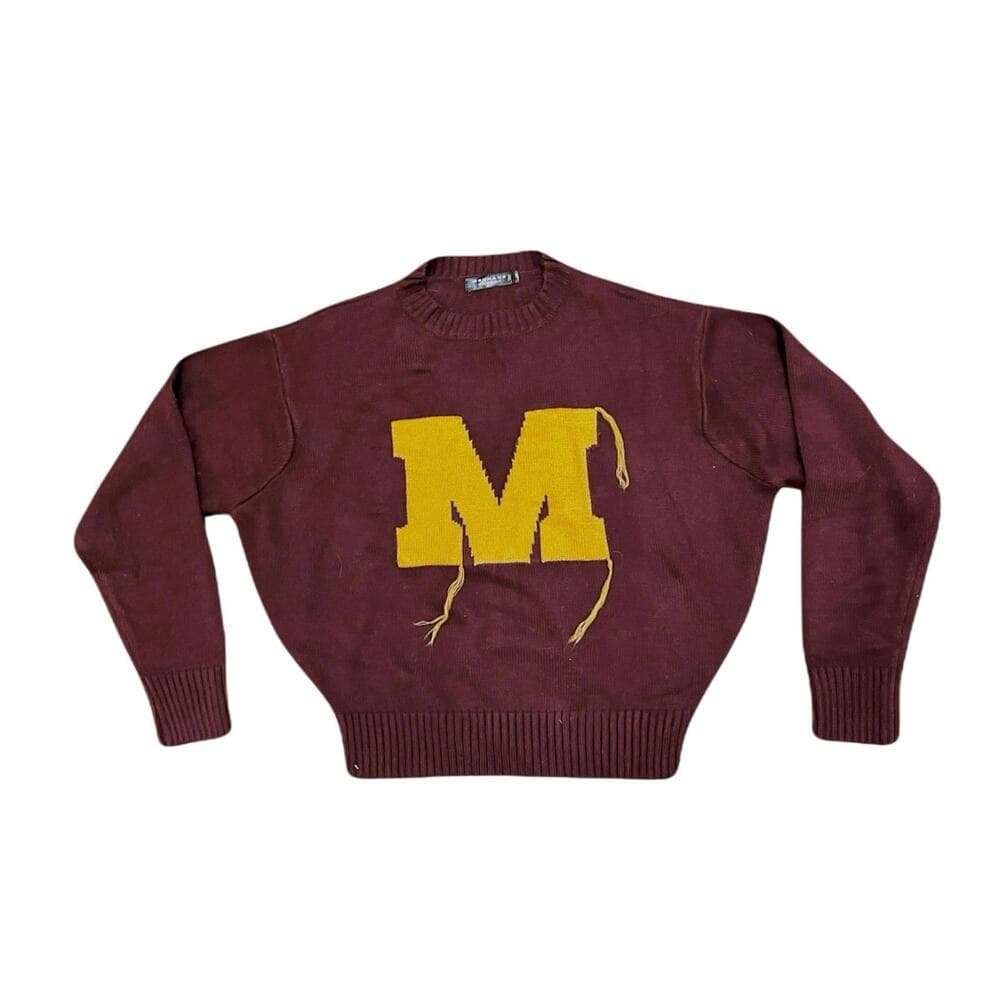 MENNACE VARSITY KNITTED JUMPER IN BURGUNDY WITH RUST EMBROIDERY-RED - Thumbnail 4