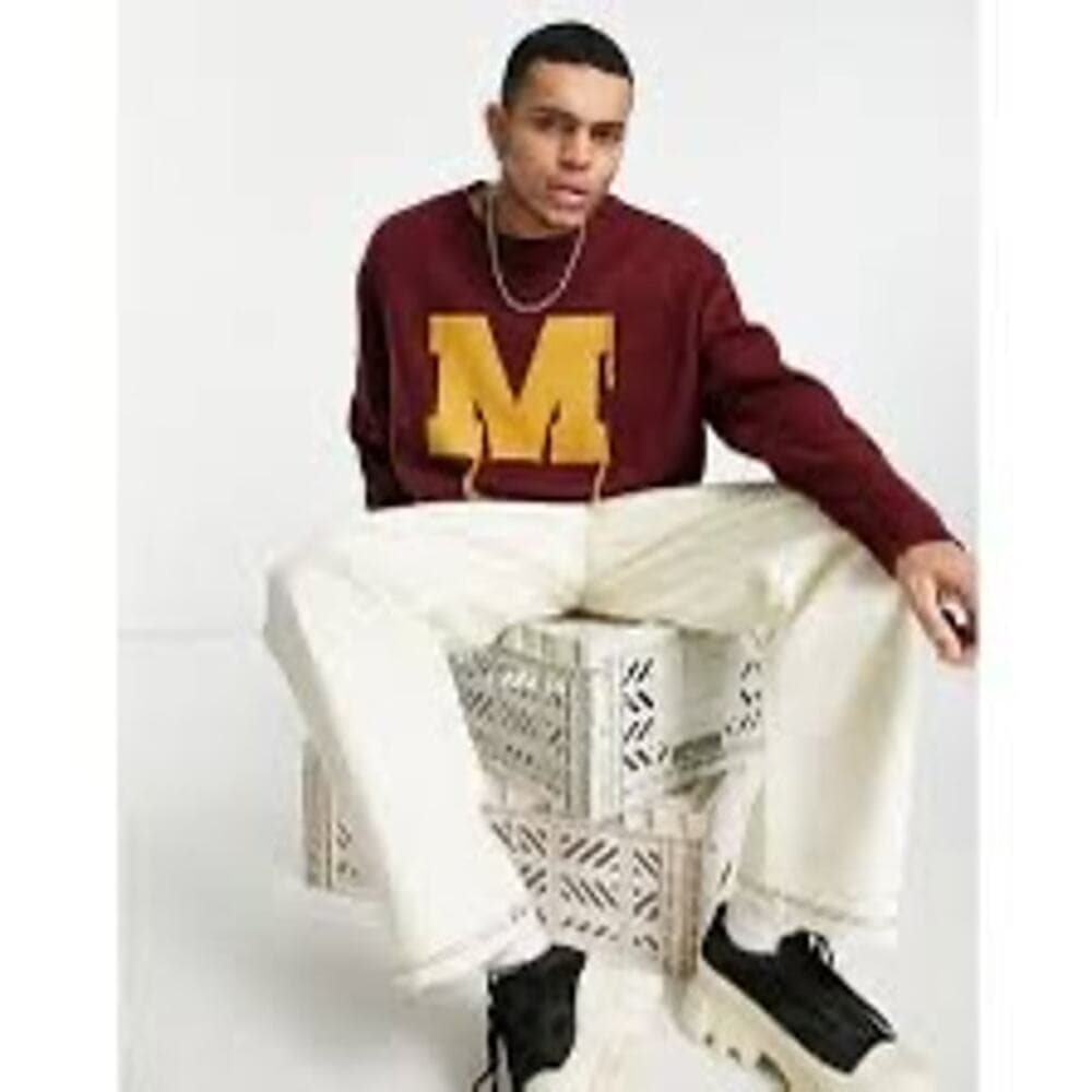 MENNACE VARSITY KNITTED JUMPER IN BURGUNDY WITH RUST EMBROIDERY-RED - Thumbnail 3