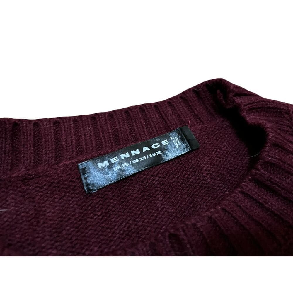 MENNACE VARSITY KNITTED JUMPER IN BURGUNDY WITH RUST EMBROIDERY-RED - Thumbnail 2