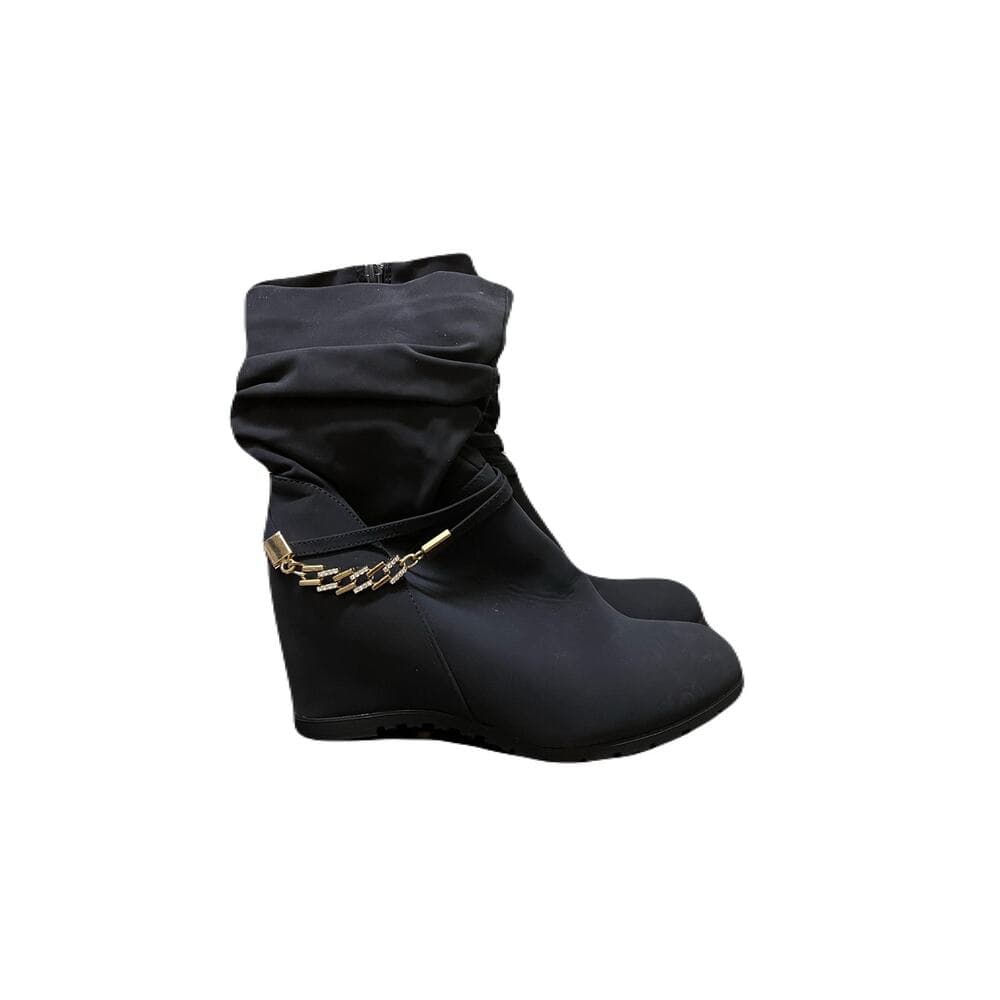 DREAM PAIRS Women's Coline Dark Blue Mid Calf High Wedge Boots Size 5 B(M) US - Thumbnail 7