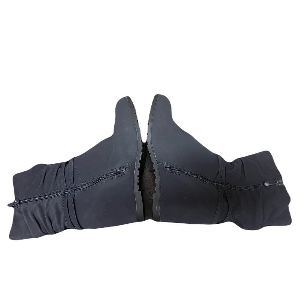 DREAM PAIRS Women's Coline Dark Blue Mid Calf High Wedge Boots Size 5 B(M) US - Thumbnail 5