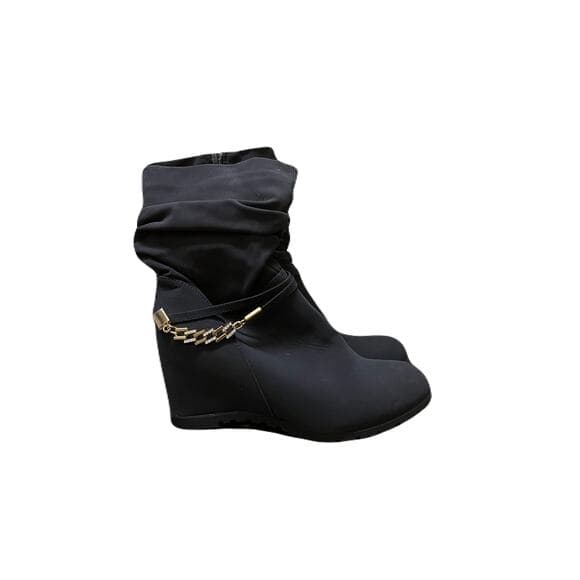 DREAM PAIRS Women's Coline Dark Blue Mid Calf High Wedge Boots Size 5 B(M) US - Thumbnail 8