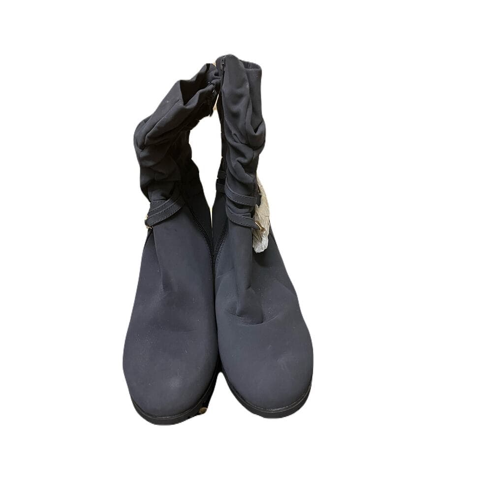 DREAM PAIRS Women's Coline Dark Blue Mid Calf High Wedge Boots Size 5 B(M) US - Thumbnail 2