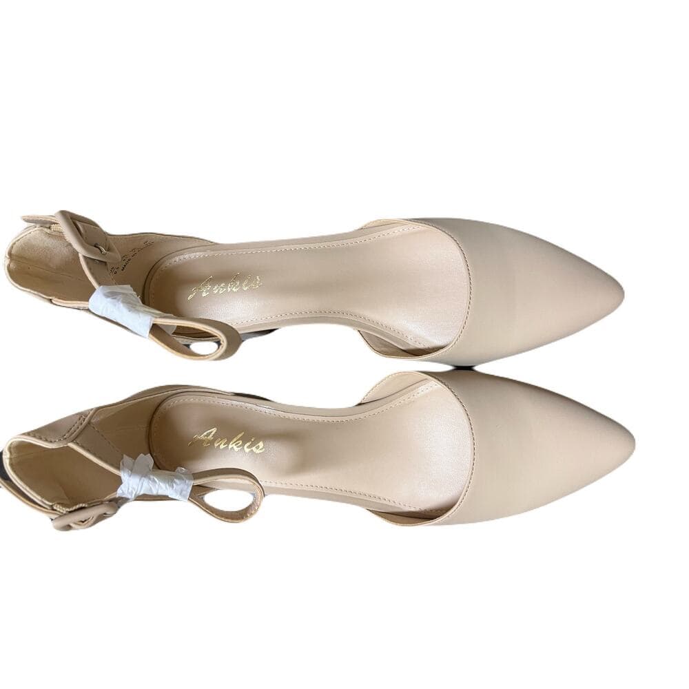 Ankis Women's Size 9.5 Tan Chunky Heels Closed Pointed Toe
