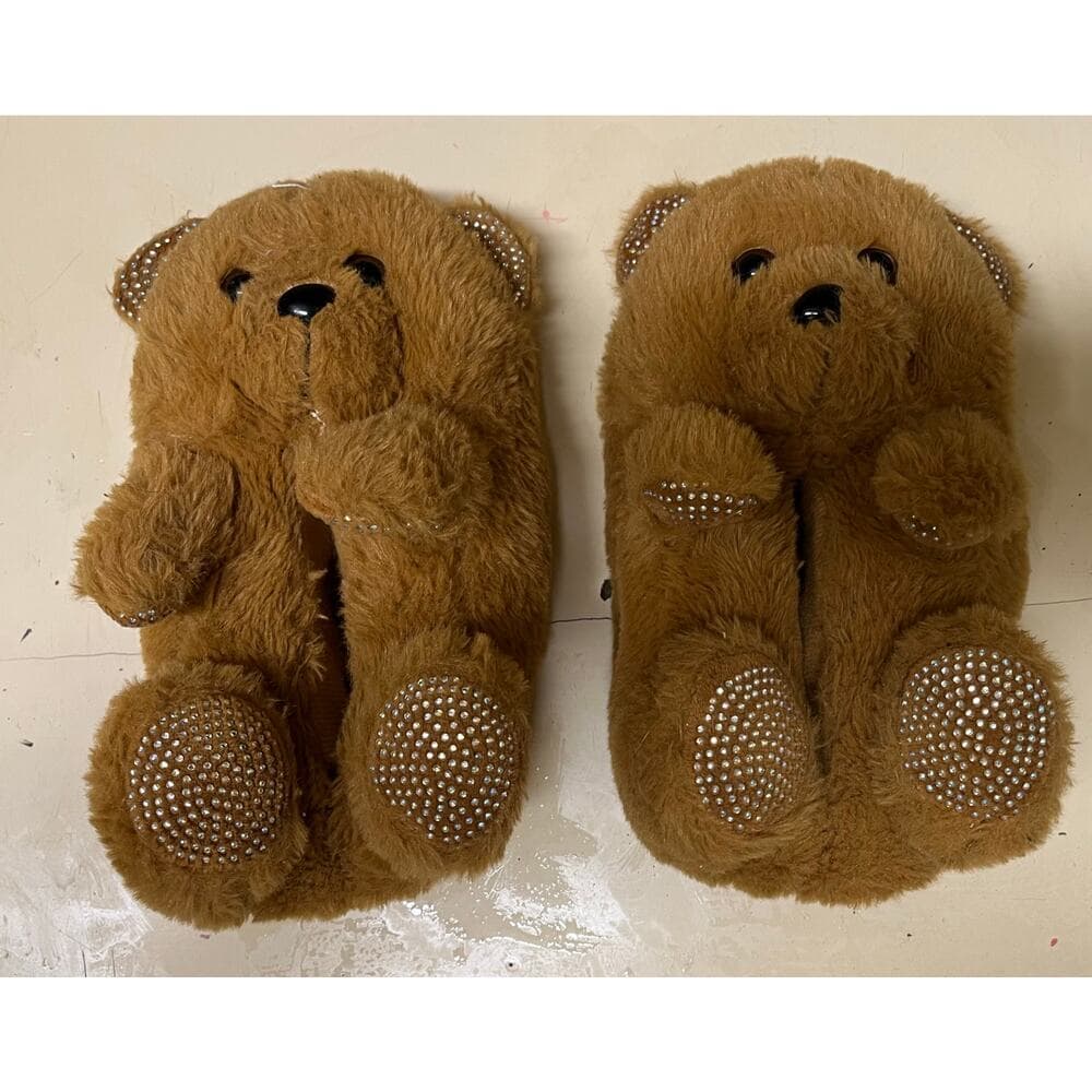 Brown Terry Bear Slippers For Kids Size 2/3 - Thumbnail 3
