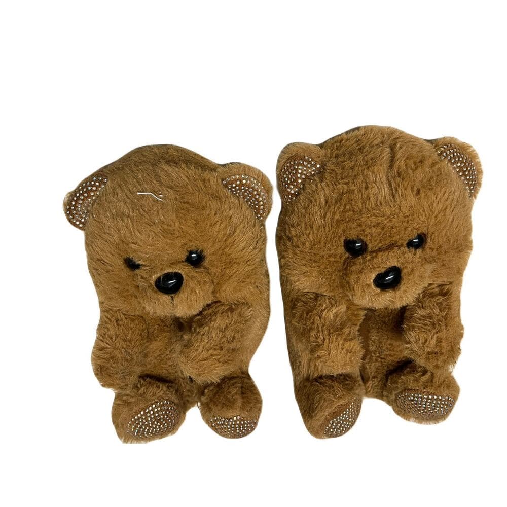 Brown Terry Bear Slippers For Kids Size 2/3