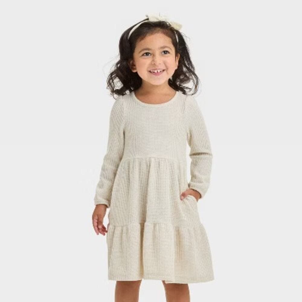 Toddler Girls' Cozy Dress - Cat & Jack Beige 2T - Thumbnail 3