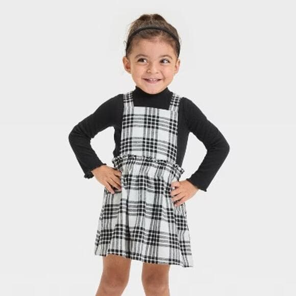 Toddler Girls' Mockneck Long Sleeve Plaid Flannel Skirtall - Cat & Jack Black 2T - Thumbnail 2