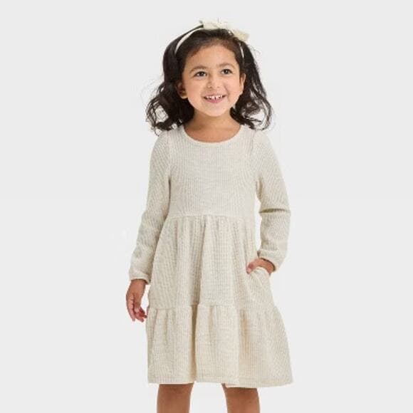 Toddler Girls' Cozy Dress - Cat & Jack Beige 2T - Thumbnail 4