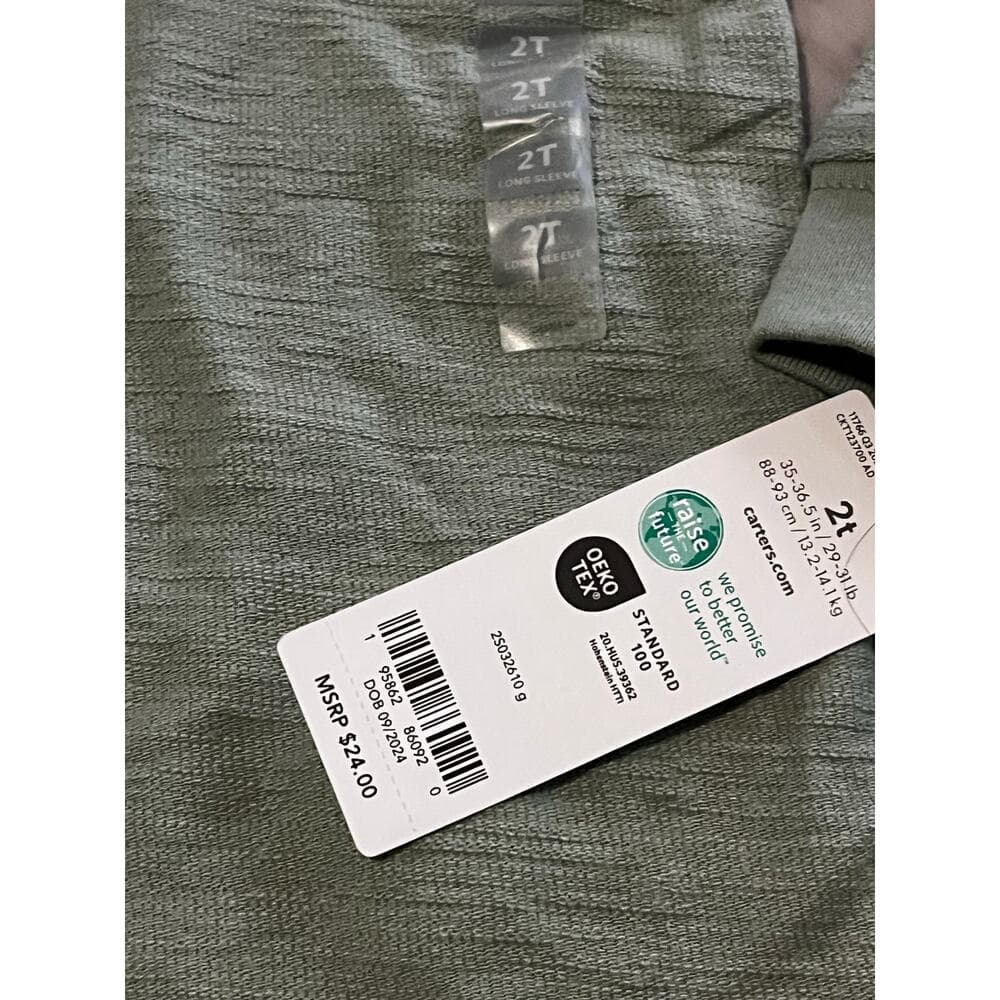 Carter’s Toddler Colorblock Cotton Blend Long-Sleeve Tee - Green Size 2T - Thumbnail 3