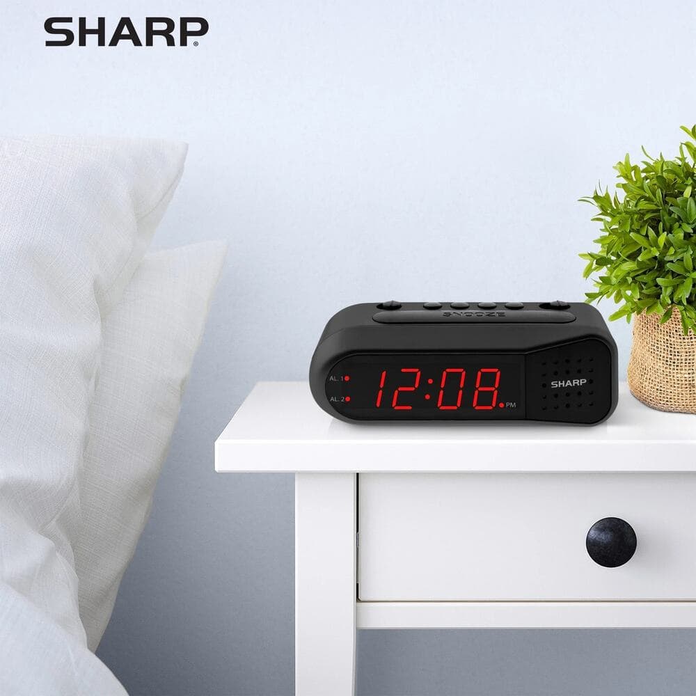 Sharp Digital Alarm Clock Black Case Red Display Ascending Alarm - Thumbnail 5