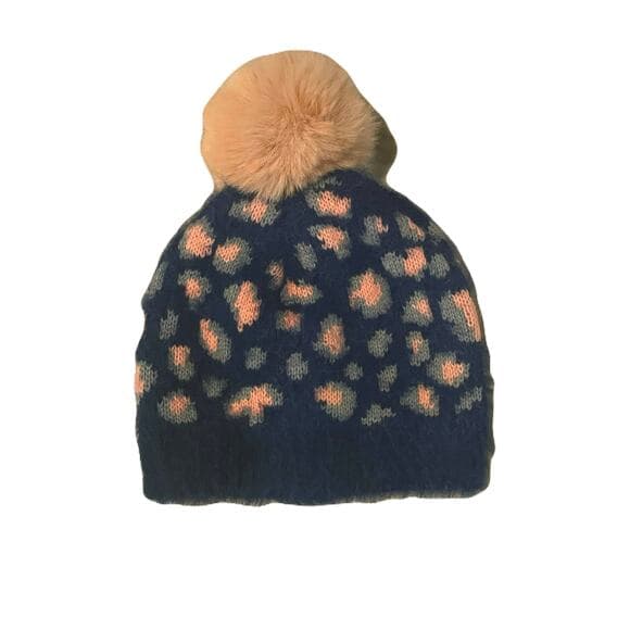 Navy Women’s Beanie Hat With Pink Dots On It - Thumbnail 3