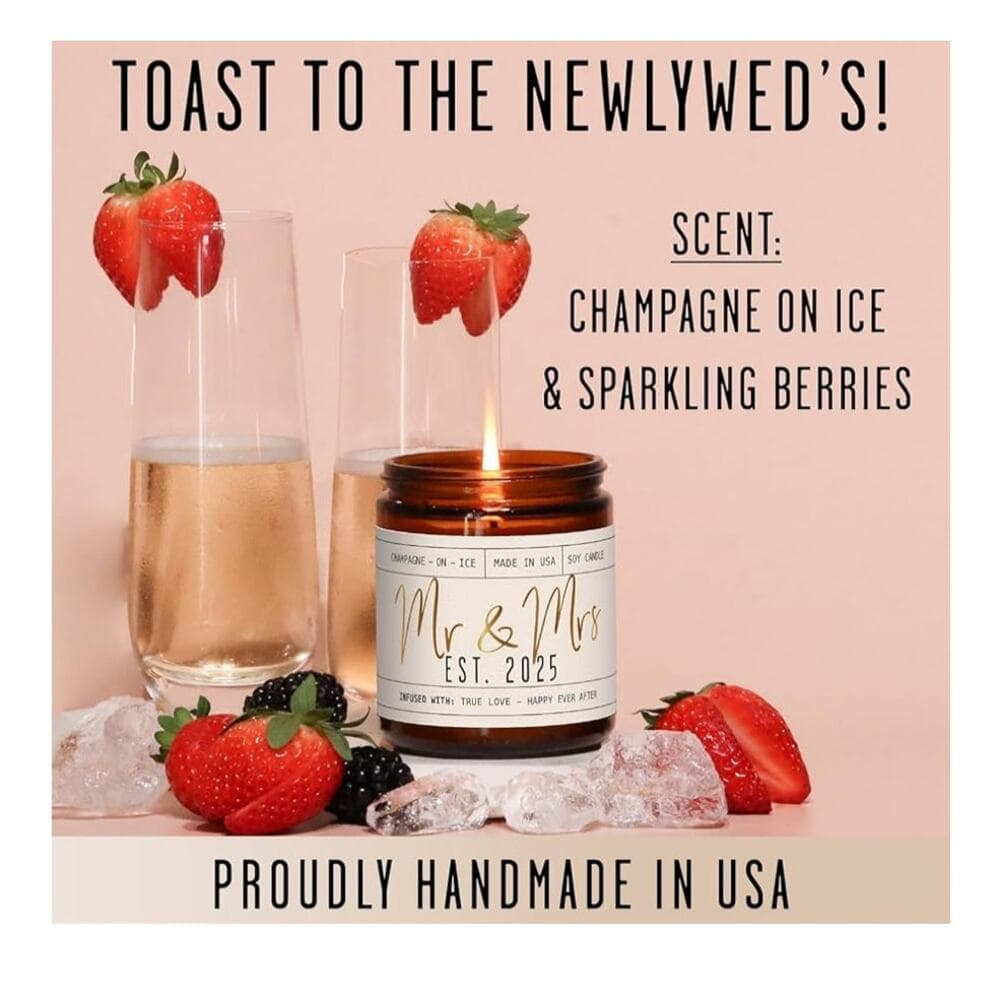 Wedding Gifts - 'Mr & Mrs Est. 2025 Candle, w/Champagne on Ice - Thumbnail 2