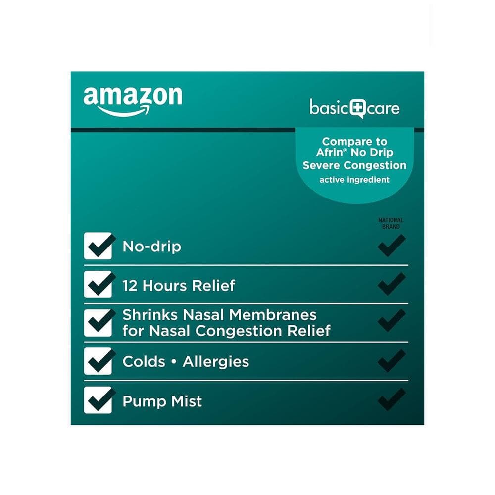 Amazon Basic Care No Drip Severe 12 Hour Nasal Decongestant Pump 1 fl oz