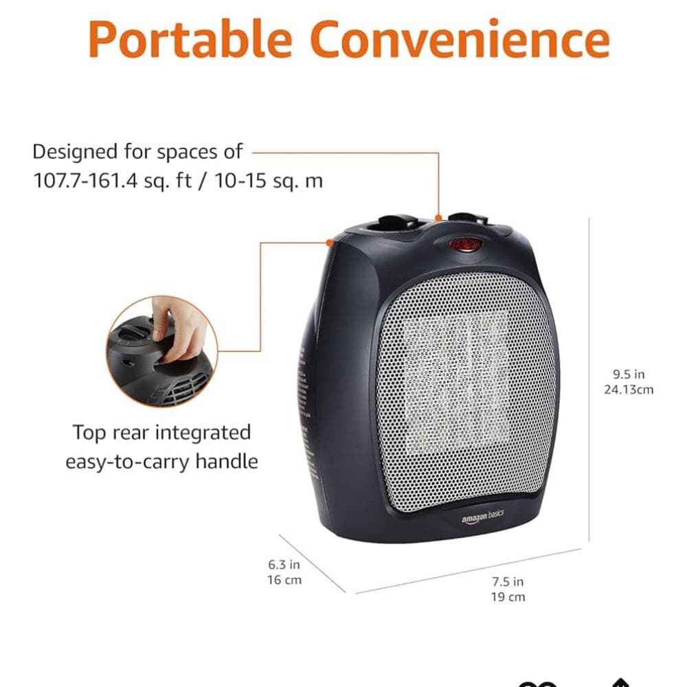 Amazon Basics Ceramic Space Heater, Portable Indoor Heating Solution - Thumbnail 2
