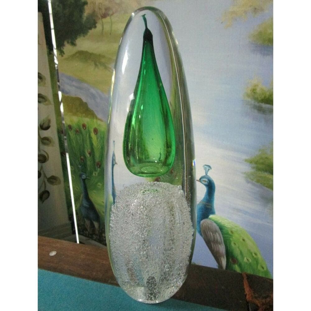 Lithuanian Hand Made Crystal Sculpture Controlled Bubbles And Green 13" - Thumbnail 6