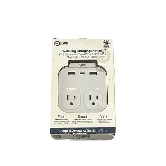 Pom Wall Plug Charging Station 2 AC Outlets + 1 Type C + 2 USB Ports Nightlight - Thumbnail 4