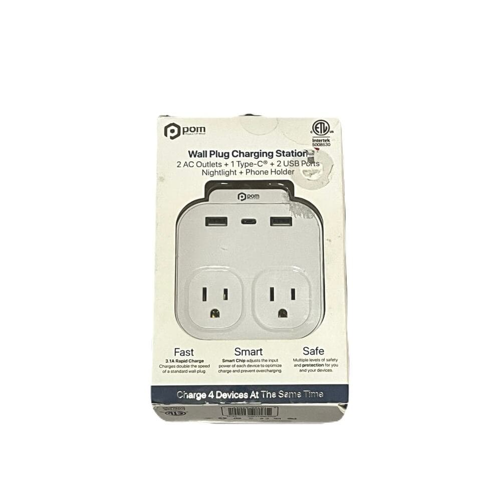 Pom Wall Plug Charging Station 2 AC Outlets + 1 Type C + 2 USB Ports Nightlight - Thumbnail 3