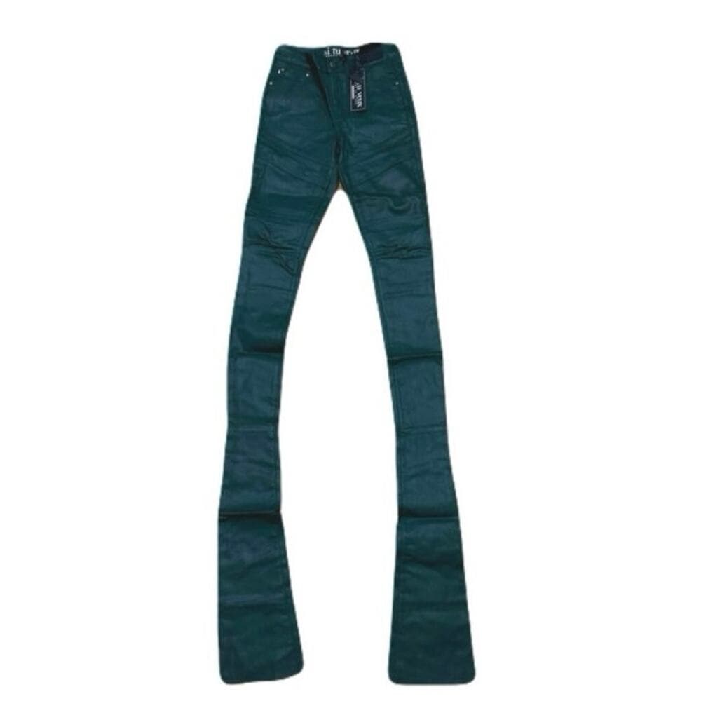 Si Tu Veux Hunter Green Wax Gordon Jeans Superstack Size 38 - Thumbnail 4