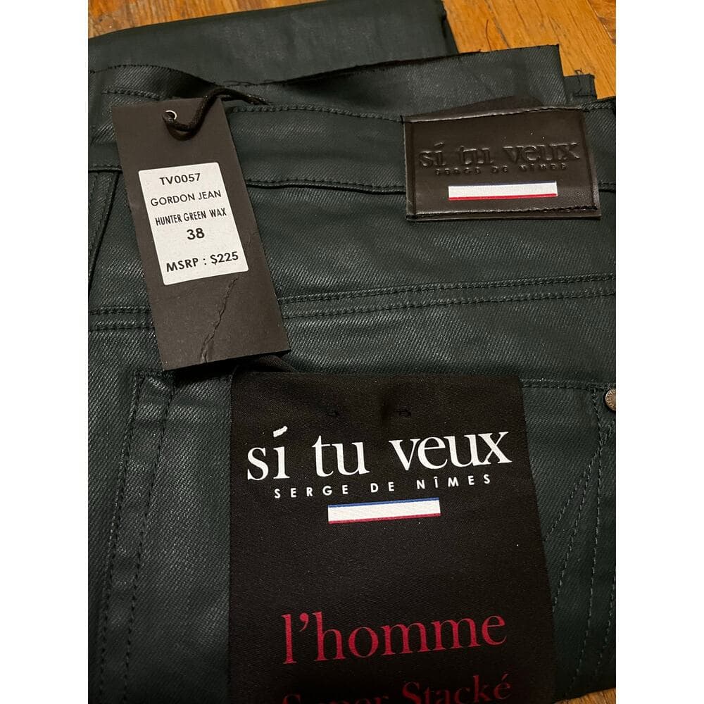 Si Tu Veux Hunter Green Wax Gordon Jeans Superstack Size 38 - Thumbnail 3