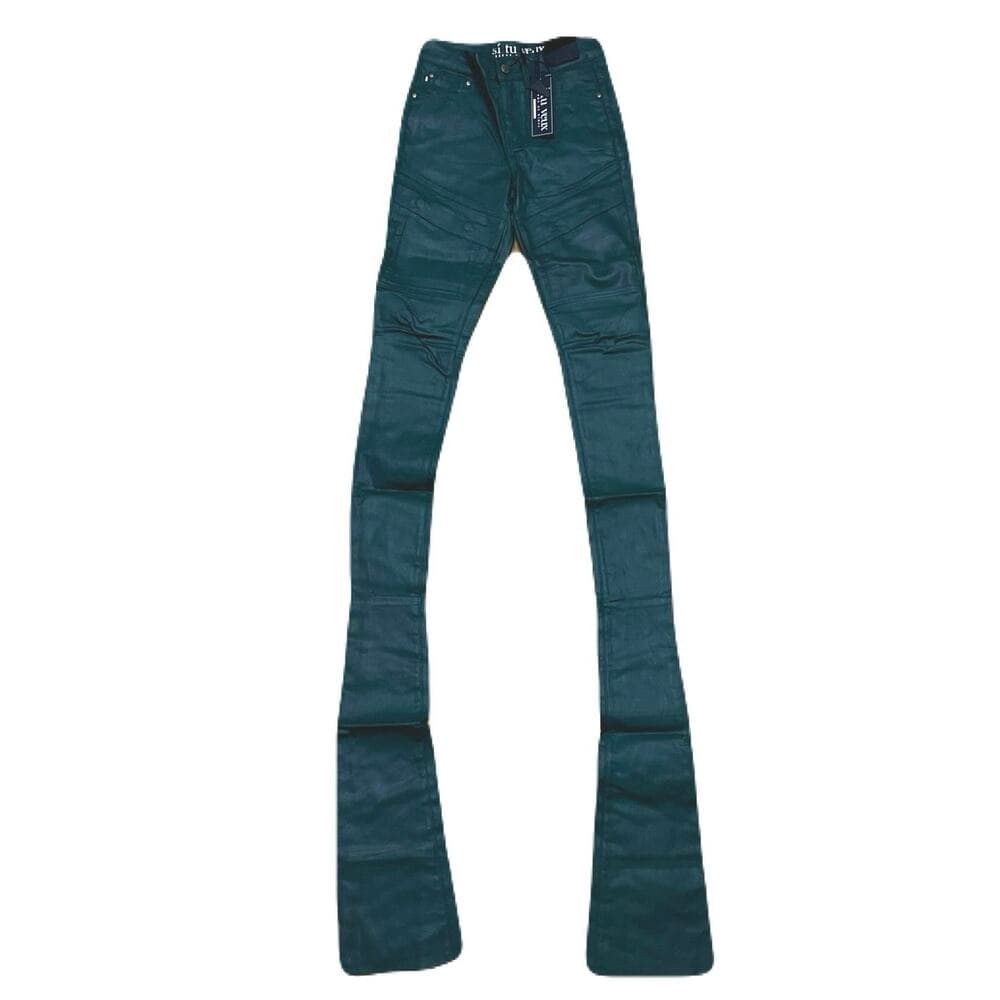 Si Tu Veux Hunter Green Wax Gordon Jeans Superstack Size 28 - Thumbnail 4
