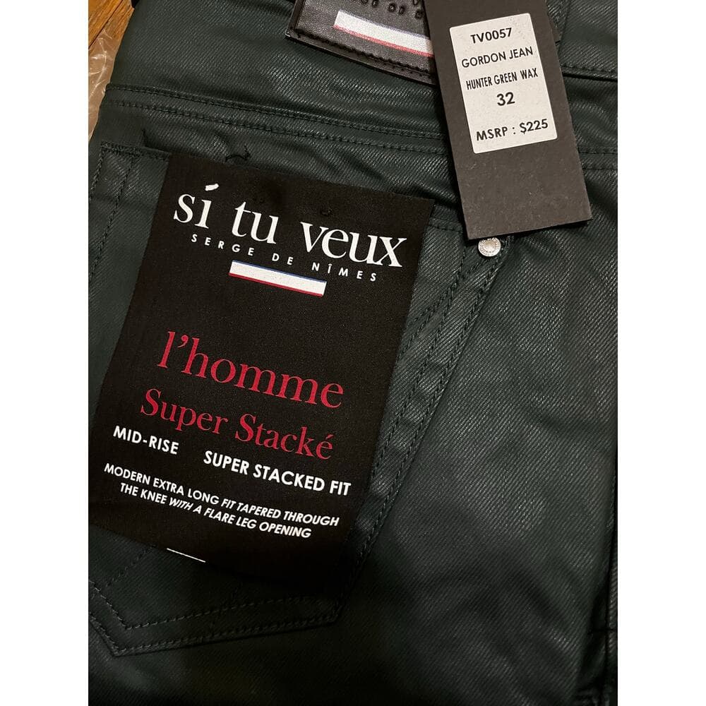 Si Tu Veux Hunter Green Wax Gordon Jeans Superstack Size 32 - Thumbnail 3