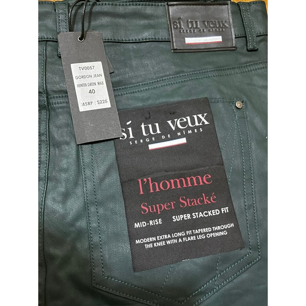 Si Tu Veux Hunter Green Wax Gordon Jeans Superstack Size 40 - Thumbnail 2