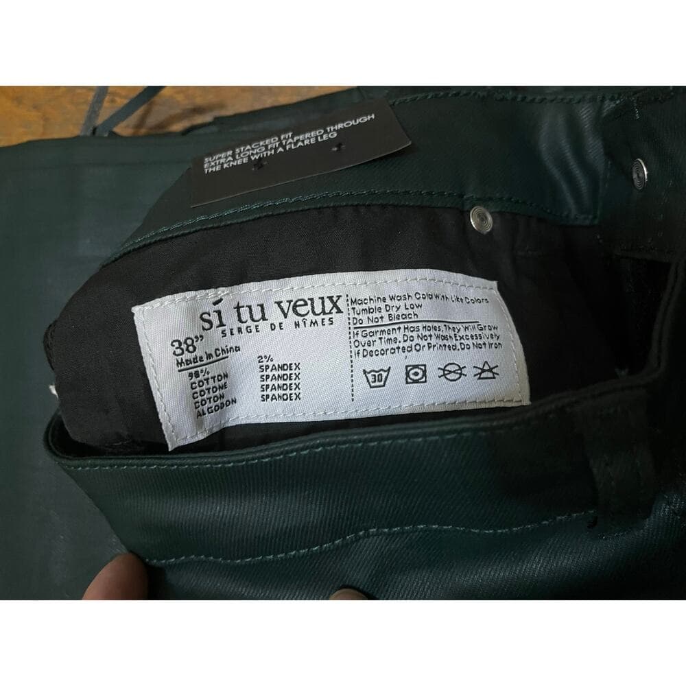 Si Tu Veux Hunter Green Wax Gordon Jeans Superstack Size 38 - Thumbnail 2