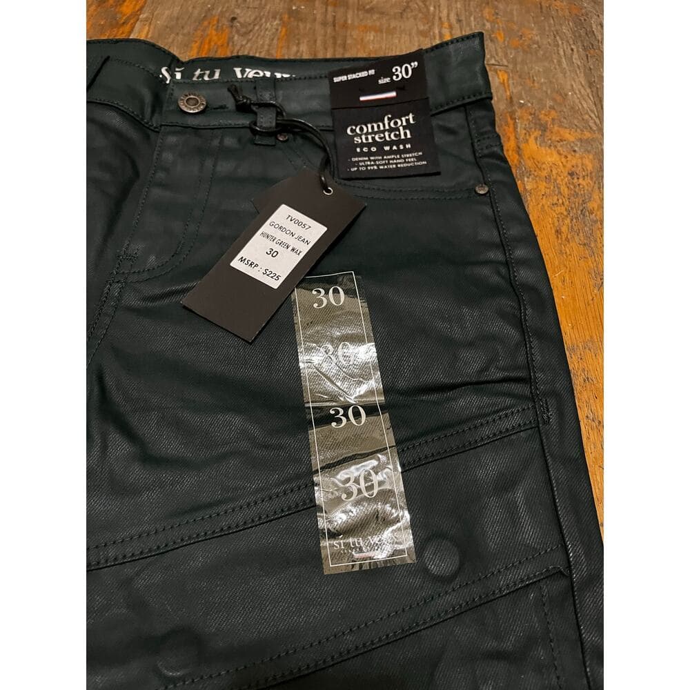 Si Tu Veux Hunter Green Wax Gordon Jeans Superstack Size 30 - Thumbnail 2