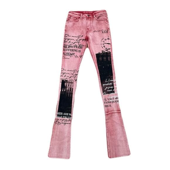 Si Tu Veux Red Superstack Men’s Jean’s Size 32 with Black design on the legs - Thumbnail 6