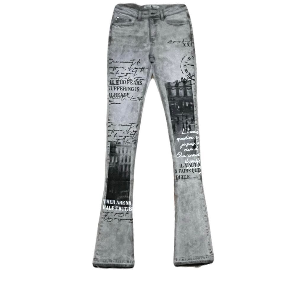 Si Tu Veux Gray Superstack Jean’s Size 32 With black design on the legs - Thumbnail 6
