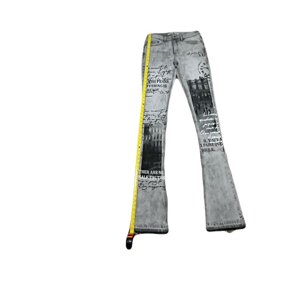 Si Tu Veux Gray Superstack Jean’s Size 32 With black design on the legs - Thumbnail 2