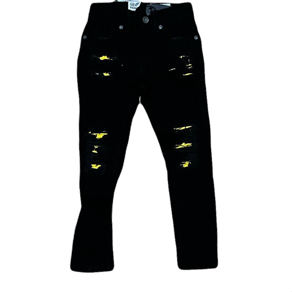 Jet Black & Yellow Kids Jeans Size 6 Slim - Thumbnail 3