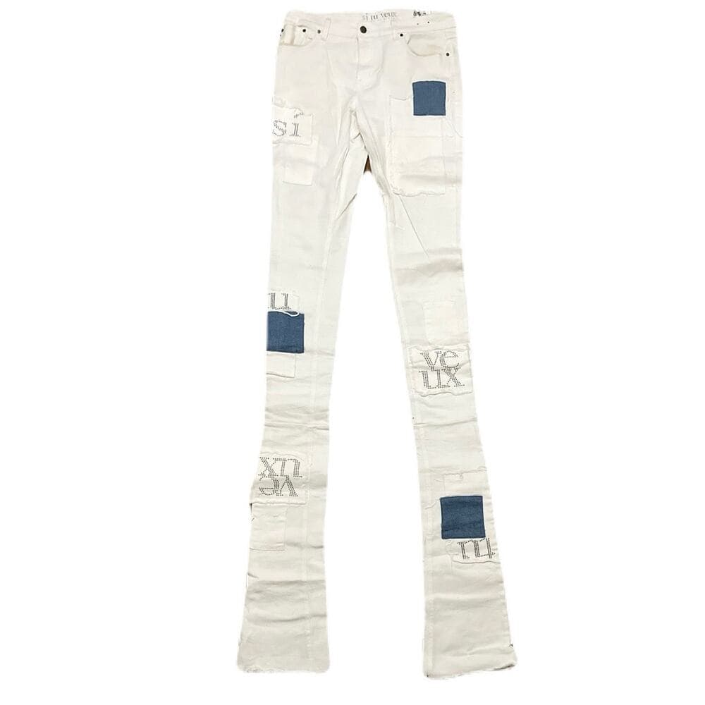 Si Tu Veux White Superstack Jeans With Blue patches Size 36 - Thumbnail 5