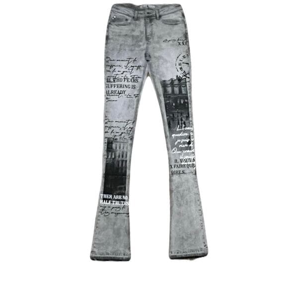 Si Tu Veux Gray Superstack Jean’s Size 32 With black design on the legs - Thumbnail 7