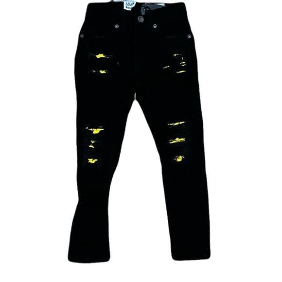 Jet Black & Yellow Kids Jeans Size 6 Slim - Thumbnail 4
