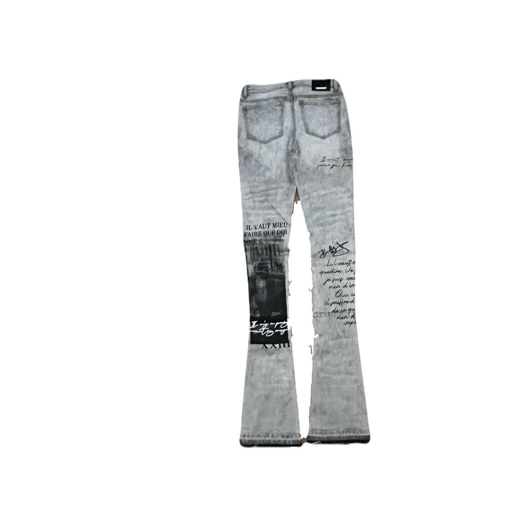 Si Tu Veux Gray Superstack Jean’s Size 32 With black design on the legs - Thumbnail 5
