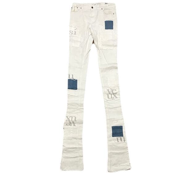 Si Tu Veux White Superstack Jeans With Blue patches Size 36 - Thumbnail 6