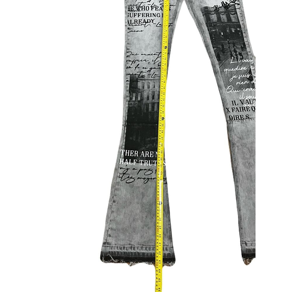 Si Tu Veux Gray Superstack Jean’s Size 32 With black design on the legs - Thumbnail 4
