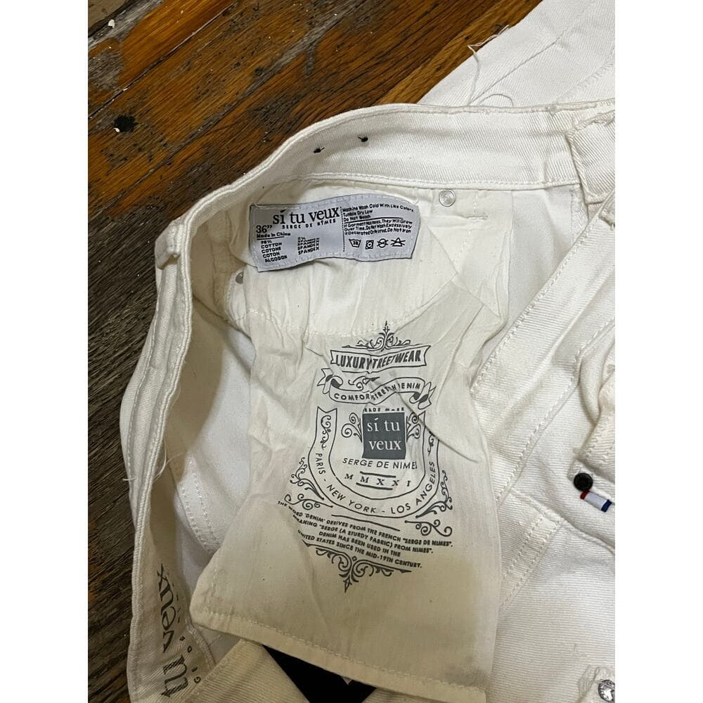 Si Tu Veux White Superstack Jeans With Blue patches Size 36 - Thumbnail 3