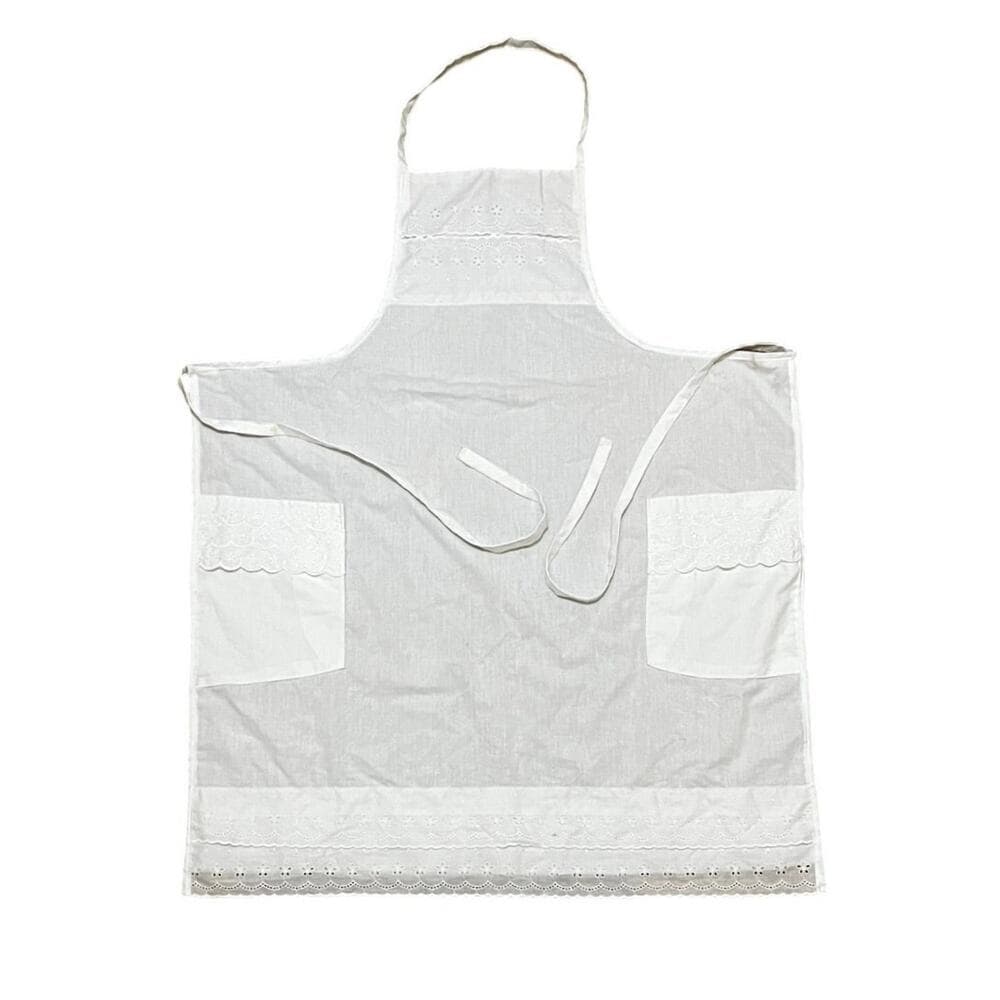 All White Women’s Apron With 2 Pockets In The Front One Size - Thumbnail 3