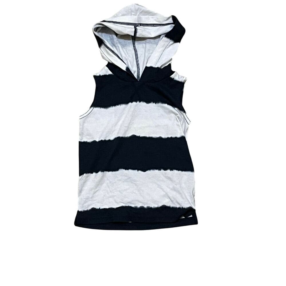 Wonder Nation White & Blue Stripes Kids Tan Top With Hoodie Size 4T - Thumbnail 5