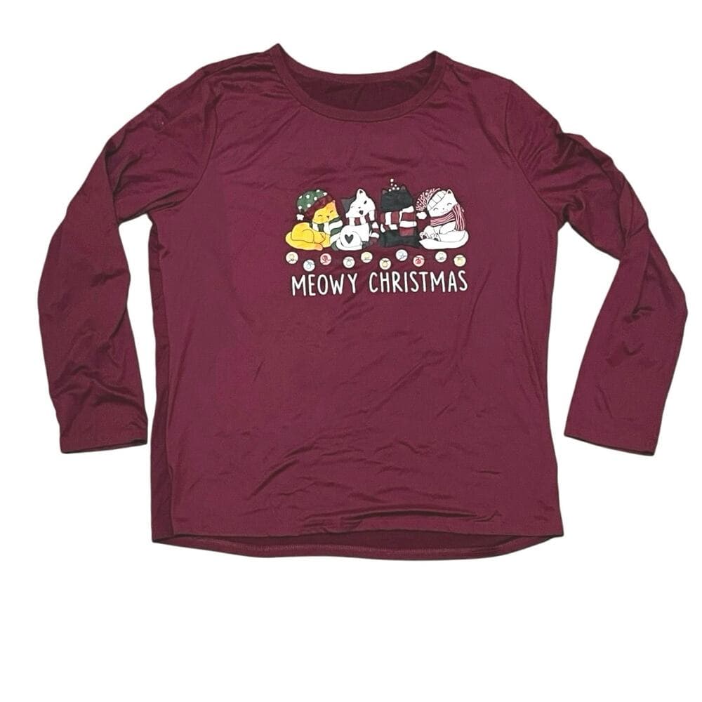 Merry Christmas burgundy long sleeve Size X-Large - Thumbnail 4