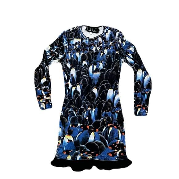 Nicole Miller Animal Print Pinguin Fluffy Stretchy Women’s Blue Dress SzMedium - Thumbnail 5