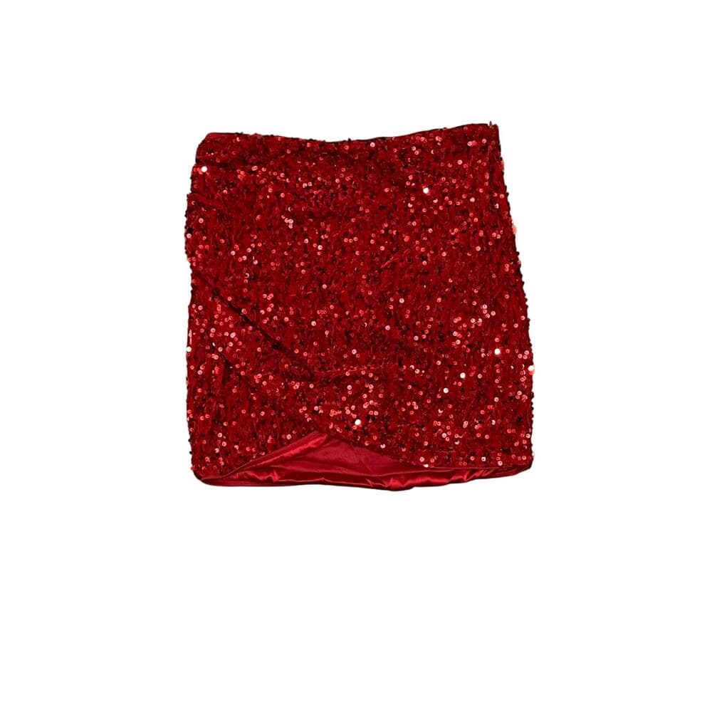 Slim Fit Sparkly Sequin Mini Skirt Party Club Vacation Relaxed Fit Skirt Red M - Thumbnail 2