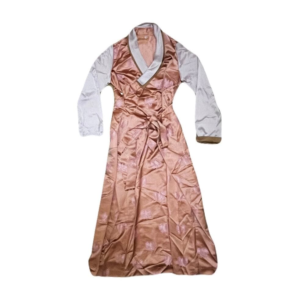 Chinese 65” Satin Peach Dress With Pink Sleeves Size 2XL - Thumbnail 6