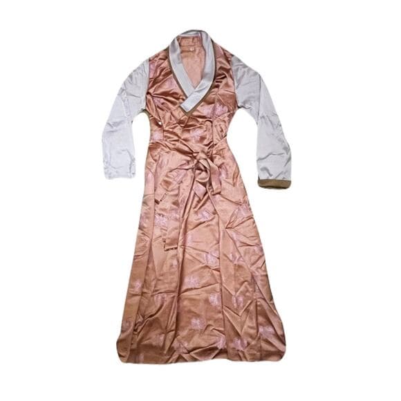 Chinese 65” Satin Peach Dress With Pink Sleeves Size 2XL - Thumbnail 7